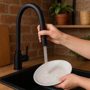 Високий гнучкий кухонний змішувач GRANITE SINK FERA, чорний