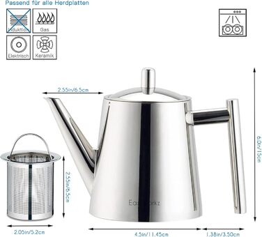 Easyworkz Teapot with Infuser, Stainless Steel, Tea Maker for All Fruits, Herbs, and Infusion Tea (800ml)