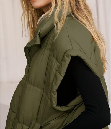 Жіноча велика пухова жилетка Songing з коміром-стійкою, блискавкою на всю довжину, без рукавів, степлена, тепла куртка (L, військовий зелений)