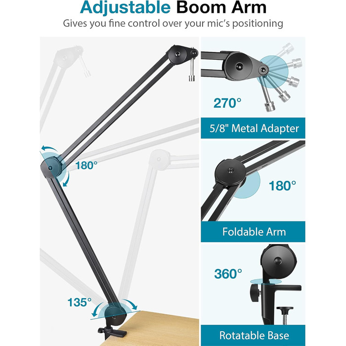 Підставка для мікрофона InnoGear: міцний шарнірний кріплення з кліпсою та кабелеутримувачами для Blue Yeti, Snowball, Hyper X, QuadCast, SoloCast, Fifine та інших великих мікрофонів