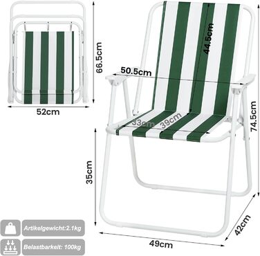 WOLTU Folding Camping Chairs, 2-Pack, Foldable Chair, Comfortable, Fishing Chair, Ultra-Lightweight with Armrests for Picnic, Outdoor, Hiking, Garden, Balcony, (White+Green)