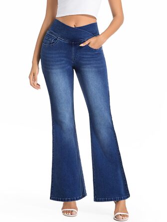 Джинси жіночі Bootcut з високою посадкою VX VONXURY темно-сині, еластичні, з кишенями, для повсякденного носіння та офісу (довжина 31/29)