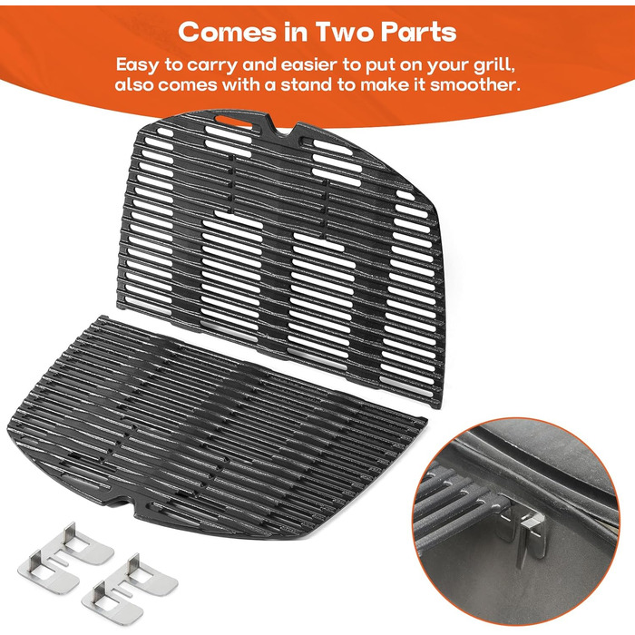 Решітка для гриля Weber Q300, Q320, Q3000, Q3100, Q3200 Onlyfire - чавун, заміна 7646 (2 шт.)