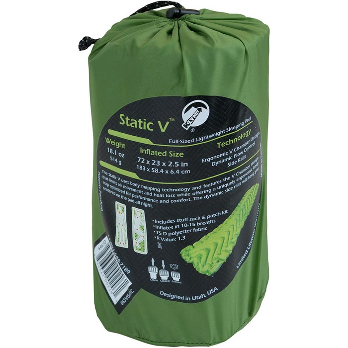 Klymit Static V Sleeping Pad (Green) - Lightweight Camping Mat