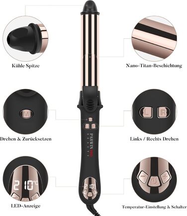 Автоматичний локон PARWIN PRO BEAUTY 25 мм з нано-титановим покриттям, LCD дисплеєм, 120-210°C