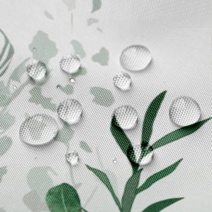 Штора для душу M&W DAS DESIGN з поліестеру, листя зелено-золоті, водонепроникна, антигрибкова, з кільцями та утяжеленим краєм 180x200 см