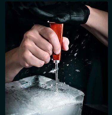 Stainless steel ice pick with ice tongs, pick tool for breaking ice, non-slip wooden handle for easy gripping, 16.5 cm length