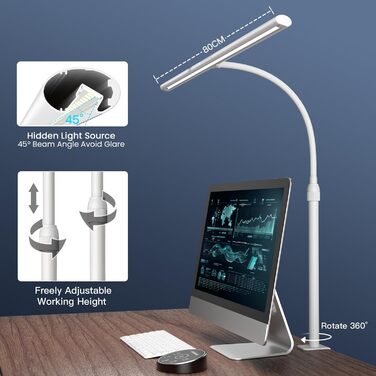 LED лампа настільна EYOCEAN 24W, 80см, з жестами, диммування, захист очей, для офісу, читання, архітекторів, дизайнерів