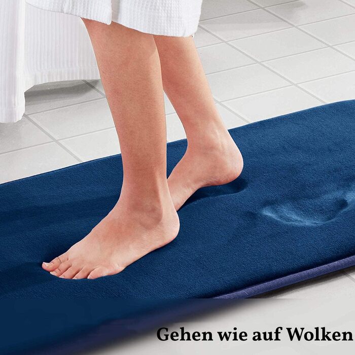 М'який килимок для ванної кімнати Wolke sieben з ефектом пам'яті (Memory Foam), протиковзний та гігроскопічний, синій, 43 x 153 см
