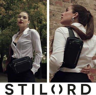 STILORD Сумка на пояс з екошкіри Vintage для чоловіків, жінок та дітей. Сумка через плече, на пояс, для подорожей, фестивалів, спорту. Чорний колір