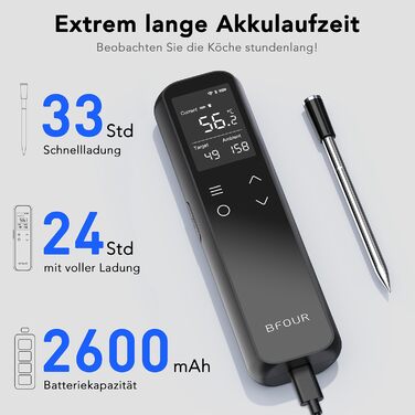 Бездротовий термометр для м'яса з Wi-Fi, LCD-базою та Bluetooth, ±0,5°C, BF-70