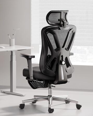Hbada P5 Ergonomic Office Chair with Adjustable Lumbar Support, Breathable Seat Cushion, Footrest, Black Computer Desk Chair