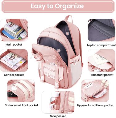 Дитячий рюкзак IvyH для дівчаток – велика місткість, водонепроникний, ідеальний для школи (2-6 клас), рожевий