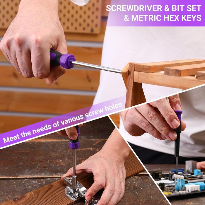 Набір інструментів DEKO 126-tlg. з акумуляторною дрилем: кейс, ящик, професійний набір для дому, офісу та саду, фіолетовий