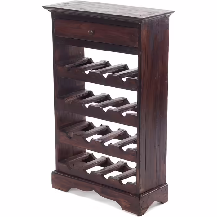 Rustic Wine Rack Cortez 85 | 85x55cm (H x W) Solid Wood | Bottle Shelf, Wine Bottle Shelf made of Wood, Beverage Shelf with Drawer | Color: 03 Dark Brown