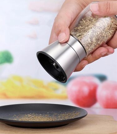 Набір з 2 мельниць для солі та перцю - сталеві та скляні з регульованим керамічним жорном, з можливістю поповнення, для солі та перцю