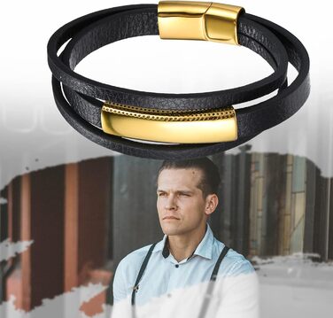 Чоловічий шкіряний браслет JewelryWe, ручної роботи, плетіння з кількох рядів, нержавіюча сталь, магнітна застібка, регульований, для чоловіків та жінок