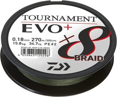 Плетена рибальська ліска Daiwa Tournament x8 EVO+ 135 м, темно-зелена