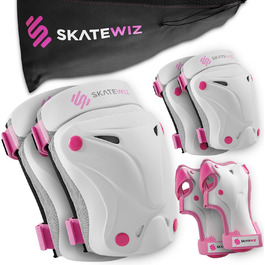 Дитячий захисний комплект SKATEWIZ для роликів, 6 предметів – наколінники, налокітники, наладонники, універсальний розмір М, рожевий колір, для дітей і дорослих, підвищений захист і амортизація, нова модель