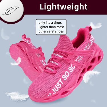 Зручні робочі черевики Furuian для чоловіків та жінок. Легкі, спортивні, дихаючі кросівки зі сталевим підноском, неслизька підошва. Розмір 45 EU, колір рожевий.