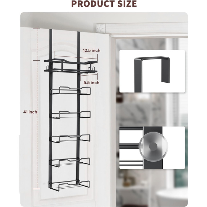 Настінний тримач для рушників у ванну кімнату, без свердління, 6-ступенева наддверна полиця для рушників, багаторівневий органайзер для рушників на двері, чорний, великий