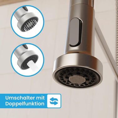 Кухонний змішувач Bächlein Nedo – поворотний на 360 градусів, з нержавіючої сталі, з гнуким гусаком та висувною лійкою, для кухні