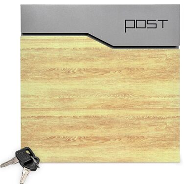 Поштова скринька Verda Anthracite з газетницею, порошкове покриття AkzoNobel, 2 ключі, табличка з іменем, персоналізована, дизайнерська настінна поштова скринька з нержавіючої сталі (срібло з виглядом дерева)