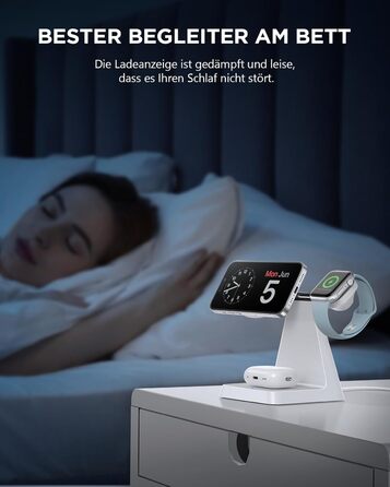 Бездротовий зарядний пристрій MagSafe 3-в-1 для iPhone: зарядка для Apple Watch та AirPods, сумісна з iPhone 16, 15, 14, 13, 12 (білий)