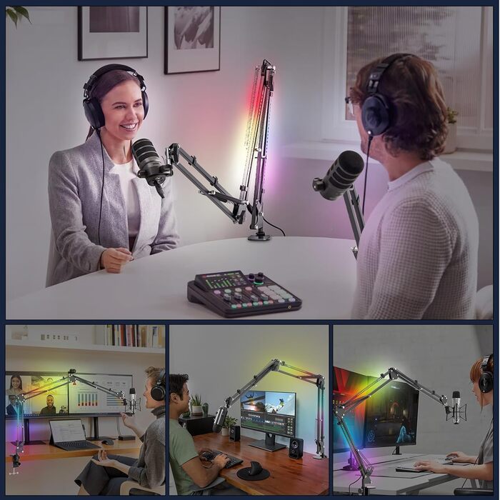 Тримач для мікрофона з RGB підсвіткою: регульований кріплення на стіл для TikTok Live-Streaming та співу