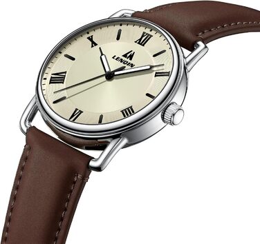 Годинник чоловічий LN LENQIN: аналоговий кварцовий годинник для чоловіків, водонепроникний 30M, з шкіряним ремінцем, стильний бізнес-годинник (Ln-0561, темно-коричневий, срібло, золото)