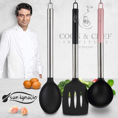 San Ignacio PK125 Set: Pressed Aluminum Frypans - Ø 16, 20, and 24 cm. 3-Piece Frying Pan Set, Aluminum, Black (Set + Accessories)