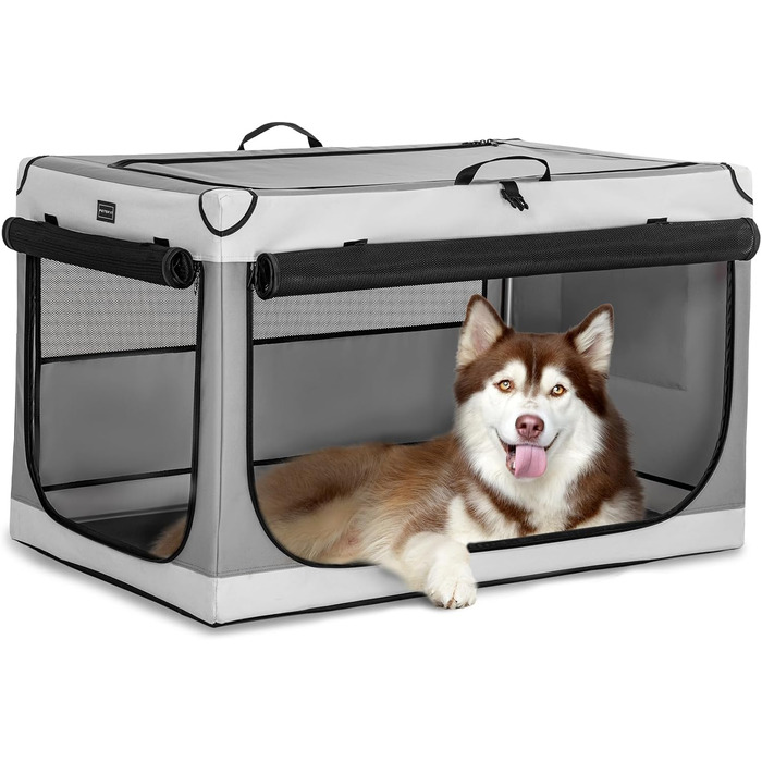 Клітка для собак Petsfit, розкладна, велика, 100x64x63 см, сіра, з підстилкою