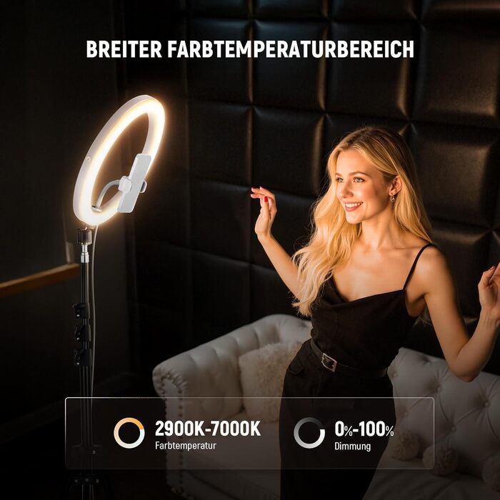 NEEWER Комплект кільцевого світла для фото та відео: 48 см, 52 Вт, регульоване LED кільцеве світло з штативом та Bluetooth для смартфона, YouTube, селфі (RH12B Pro)