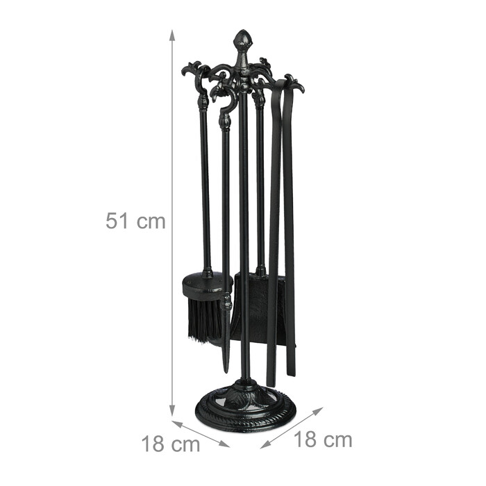 Relaxdays 5-Piece Fireplace Tool Set, Cast Iron