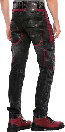 Чоловічі джинси Cipo & Baxx Cargo Regular Fit Straight Biker Used Look чорні W40 L32