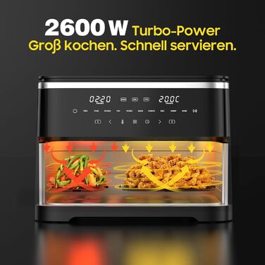 Фритюрниця повітряна подвійна 11л Airfryer, XXL фритюрниця з 2 кошиками, 7л/4л, для основного та гарніру одночасно, 2600W, 10 програм, сенсорний екран, нагадування про струшування