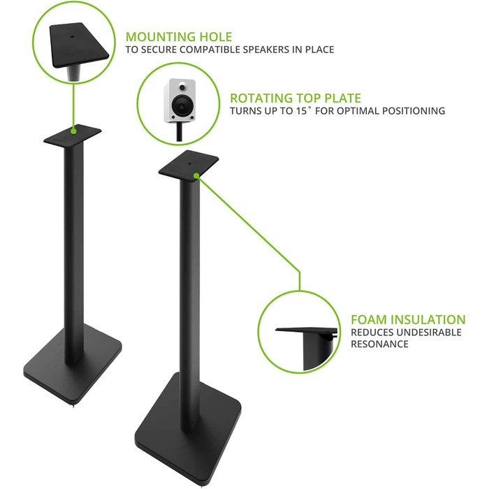 Підлогові стійки для колонок Kanto SP26PLW 26' | Для середніх та великих полоччастих колонок | Сталь, пінопакет, поворотна платформа 30° | Приховане кабельне прокладання | Пара, 66 см (чорний)