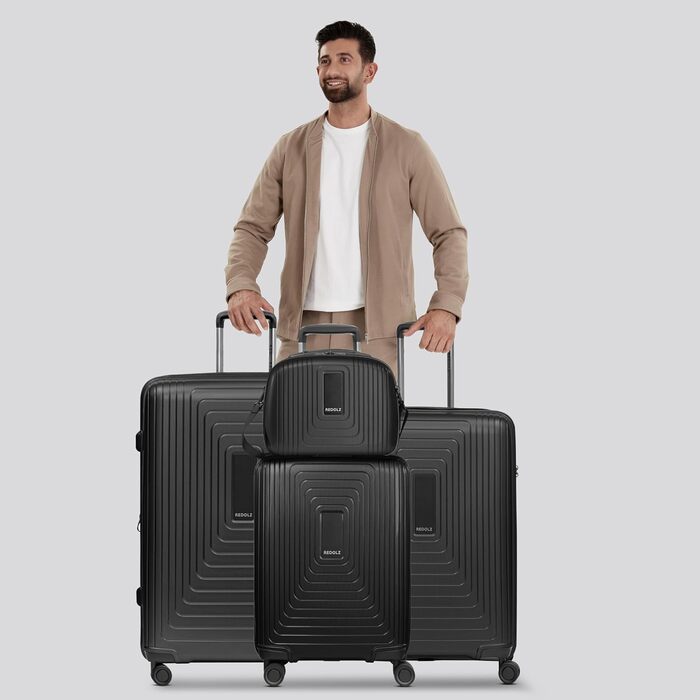 Набір валіз REDOLZ Essentials 4 шт. (S, M, L, Beauty Case) | Розширювані | Чорний металік