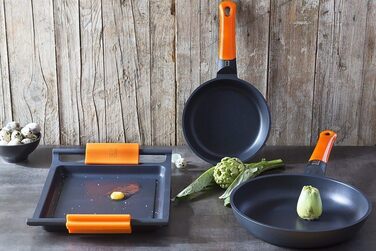 Набір сковорідок BRA Efficient Orange, алюмінієвий, чорний, 4 шт. (18-22-26 см)