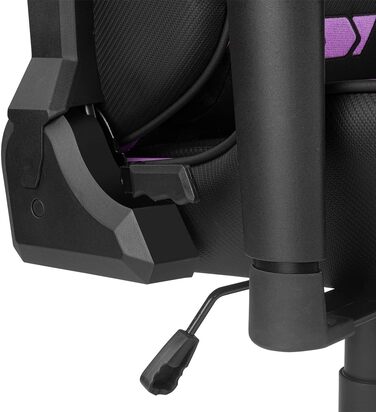 Професійне ігрове крісло DRIFT GAMING DR350 ергономічне, з 4D-підлокітниками, подушками під поперек та шию, нахил 135°, безшумні колеса, чорно-фіолетове