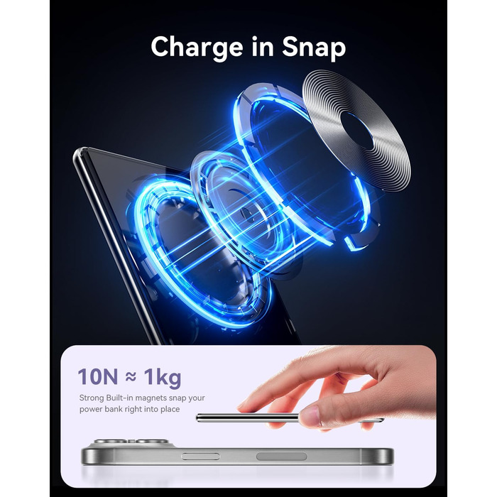 PowerBank Kuulaa Ultra Slim 5000 mAh з MagSafe, Type-C 20W, Швидка зарядка, 7.2 мм, для iPhone 16/15/14/13/12 (фіолетовий)