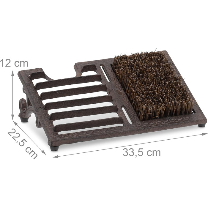 Relaxdays Shoe Scraper, made of cast iron, large brush, boot butler, antique design, outdoor area, shoe cleaner, brown, 12 x 33.5 x 22.5 cm