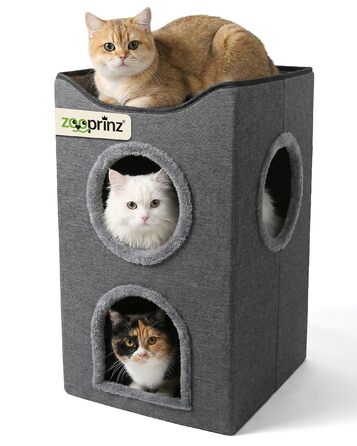 Кігтеточка-будиночок для котів Zooprinz Katzenhöhle – затишна печера для котів, тепле котяче ліжко бежевого кольору з подушкою, кіт-будиночок для дому як місце для відпочинку та укриття (46 × 41,5 × 60 см)