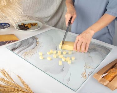 Скляна дошка для нарізання 40x30 см – гігієнічна скляна дошка з загартованого скла – стійка до високих температур, подряпин та ковзання – скляна плита для кухні – чорна з ма Marmoroptik (Design 07, 50L x 40B cm)