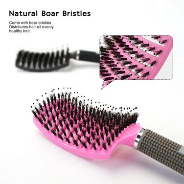 Двопакетна щітка для волосся (чорний та фіолетовий) з щетиною дикого кабана - безшумна, розподіляє олію для волосся, розгладжує пух, дихаюча та прискорює сушіння. Фіолетова поп-щітка (рожева поп-щітка)