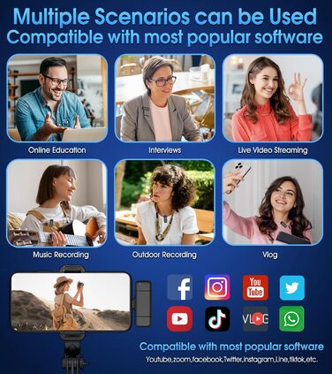 Бездротове мікрофон з кейсом для зарядки iPhone, iPad, Android, USB-C. Лавалерний мікрофон з шумозаглушенням для запису, YouTube, Facebook, TikTok, Vlog, Livestream, Plug and Play