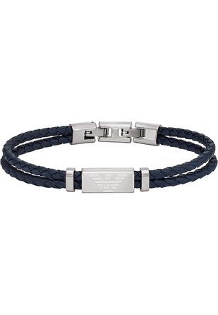 Браслет Emporio Armani чоловічий з нержавіючої сталі та шкіри з застібкою-ланцюжком, чорний