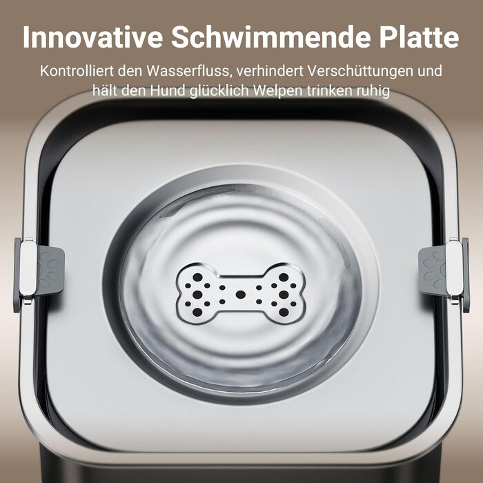 Миска для собак DownyPaws без облизування, 3L, з нержавіючої сталі 304, чорна. Запобігає розбризкуванню, підходить для дому та вулиці, зберігає чистоту.