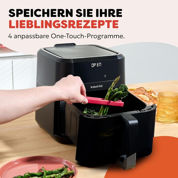 Фритюрниця повітряна Instant Pot Vortex Compact Trüffel Grau 5 л з сіткою, сімейна, 4-в-1: фритюрниця, сушарка, духовка, підігрівач, антипригарне покриття, легко мити, придатна для миття в посудомийній машині, колір Трюфель (5 л, чорний)