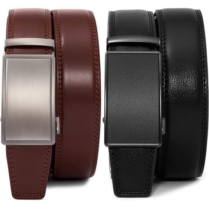 Чоловічий шкіряний ремінь з пряжкою-рапелем, великий та тонкий, регульований (110см/28'-36' та 165см/52'-60' розмір), 2 шт.